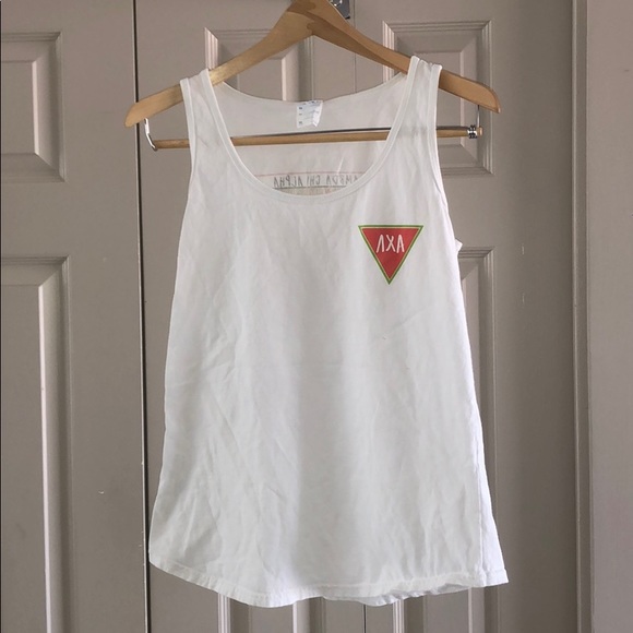 NWOT UNISEX Alpha Phi + Lambda Chi Alpha White Tee - Picture 7 of 8